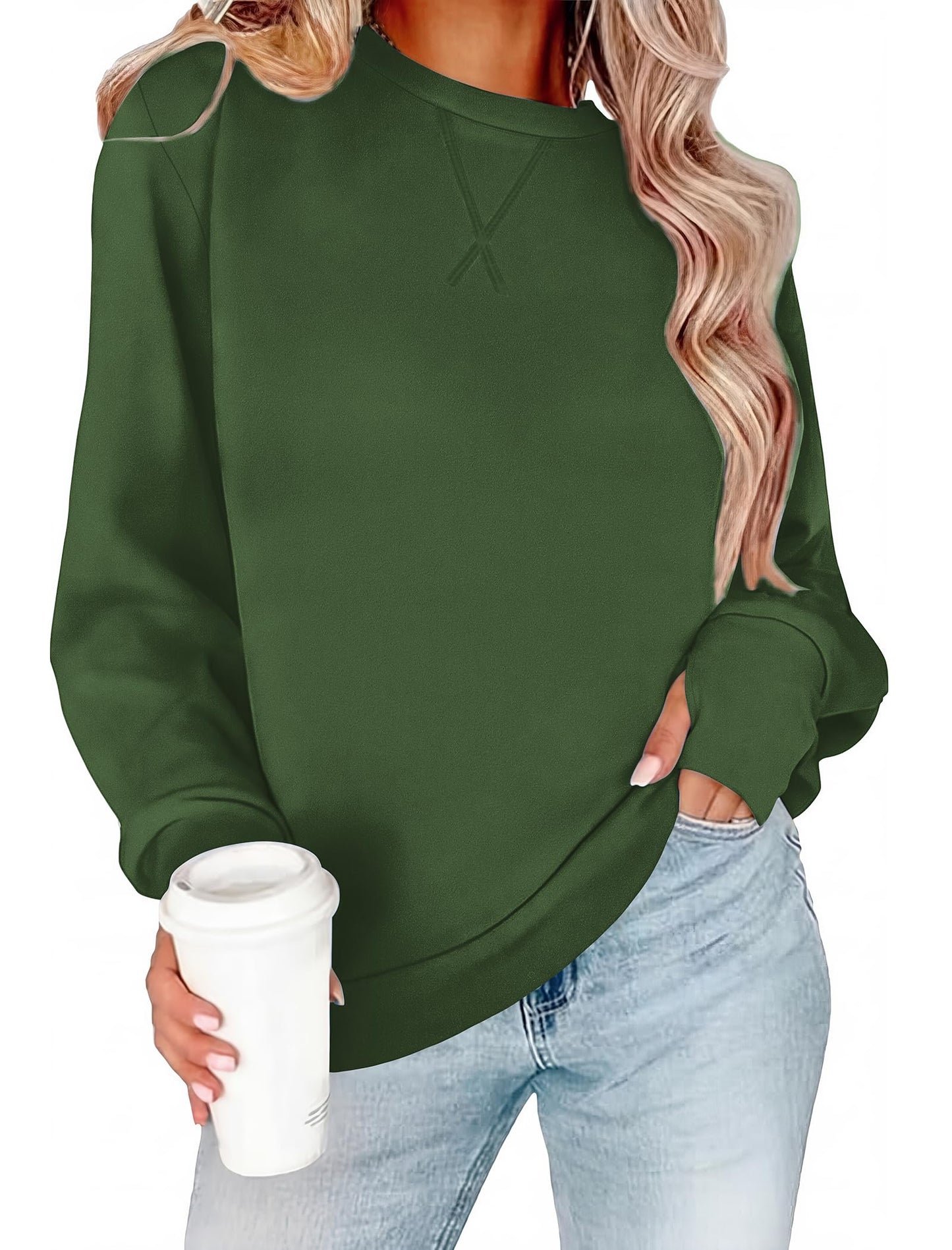 WIHOLL Womens Crewneck Sweatshirt Thumb Hole Long Sleeve Casual Fall Tops | Erly Fall Fashion, School Teacher Outfits, Long Sleeve Shirts, Winter Clothes, Pullover, Lightweight, Trendy