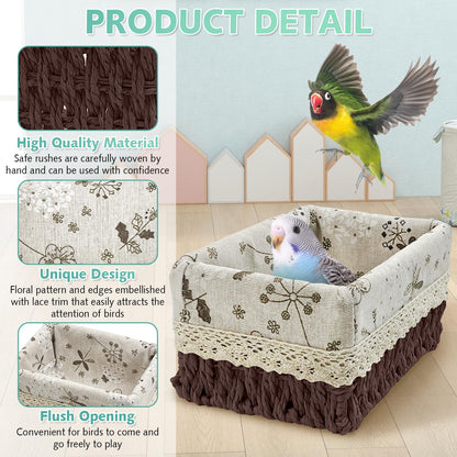 kathson Bird Nest Parrot House Birds Sleeping Bed Straw Weave All Season Hanging Hammock Bird Bed Snuggle Hut Birdcage Accessories for Parakeets Budgies Cockatiels Conures Quaker Parrot(Yellow)