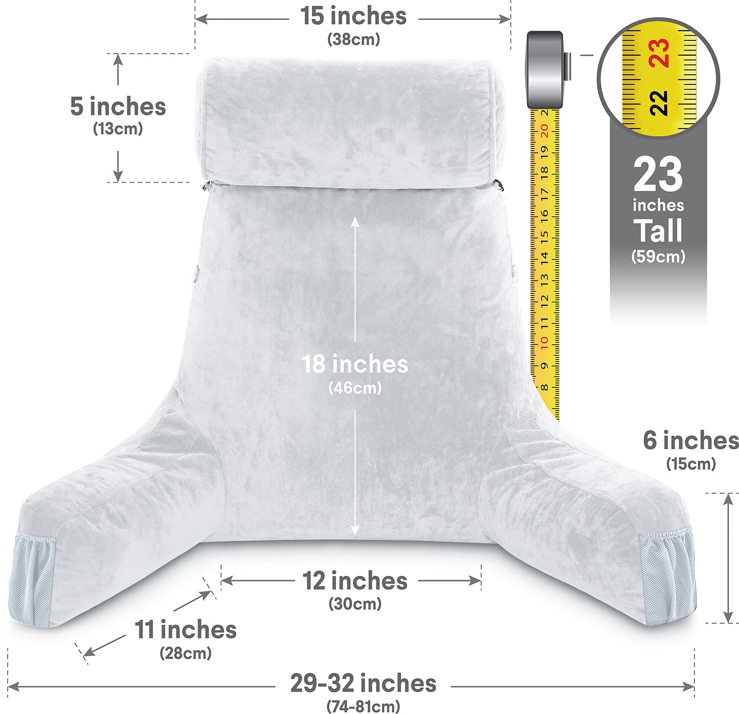 Husband Pillow XXL The Original for Adults - 30" Tall Backrest for Sitting Up in Bed - Firm Support Reading & Bed Rest Pillows for Adults, Neck Roll, Removable Cover - TV - Dark Grey