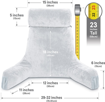 Husband Pillow XXL The Original for Adults - 30" Tall Backrest for Sitting Up in Bed - Firm Support Reading & Bed Rest Pillows for Adults, Neck Roll, Removable Cover - TV - Dark Grey