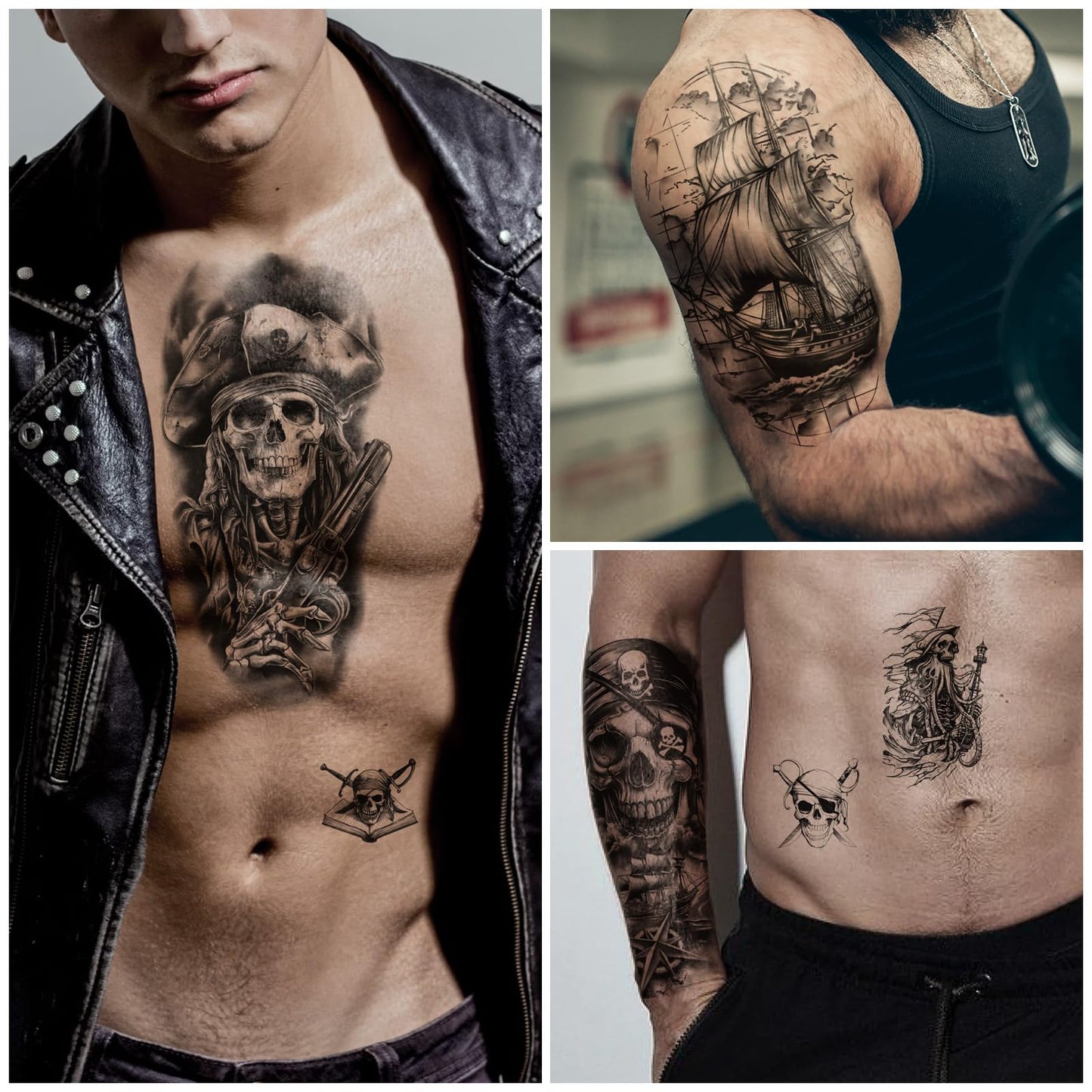 Yazhiji 36 Sheets Temporary Tattoos Stickers, 12 Sheets Fake Body Arm Chest Shoulder Tattoos for Men or Women with 24 PCS Tiny Black Tattoos