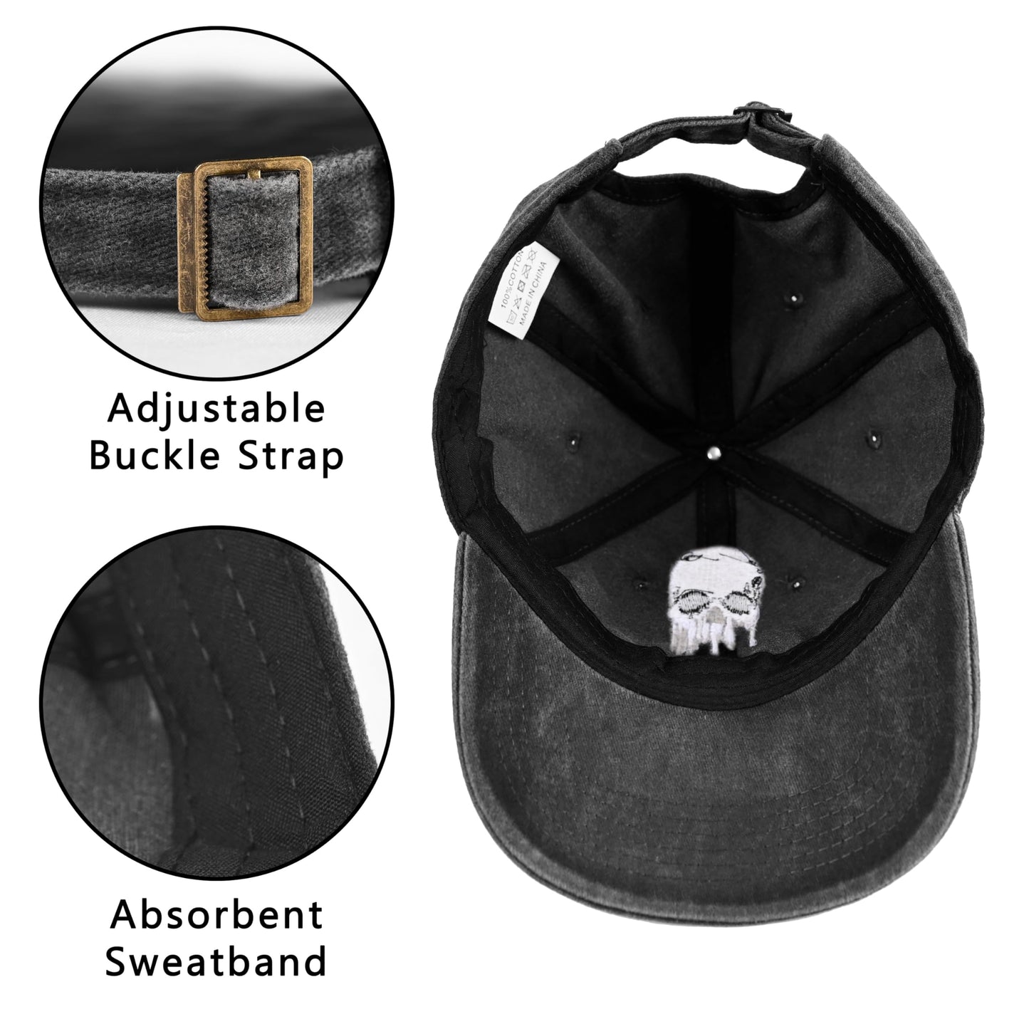 Embroidered Baseball Cap Adjustable Vintage Washed Distressed Denim Baseball Hat for Women Men