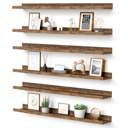 upsimples Floating Shelves for Wall, Wall Shelves for Decor Storage Set of 6, Wall Mounted Wood Shelf for Bedroom, Living Room, Bathroom, Kitchen, Picture Ledge Shelf, Black