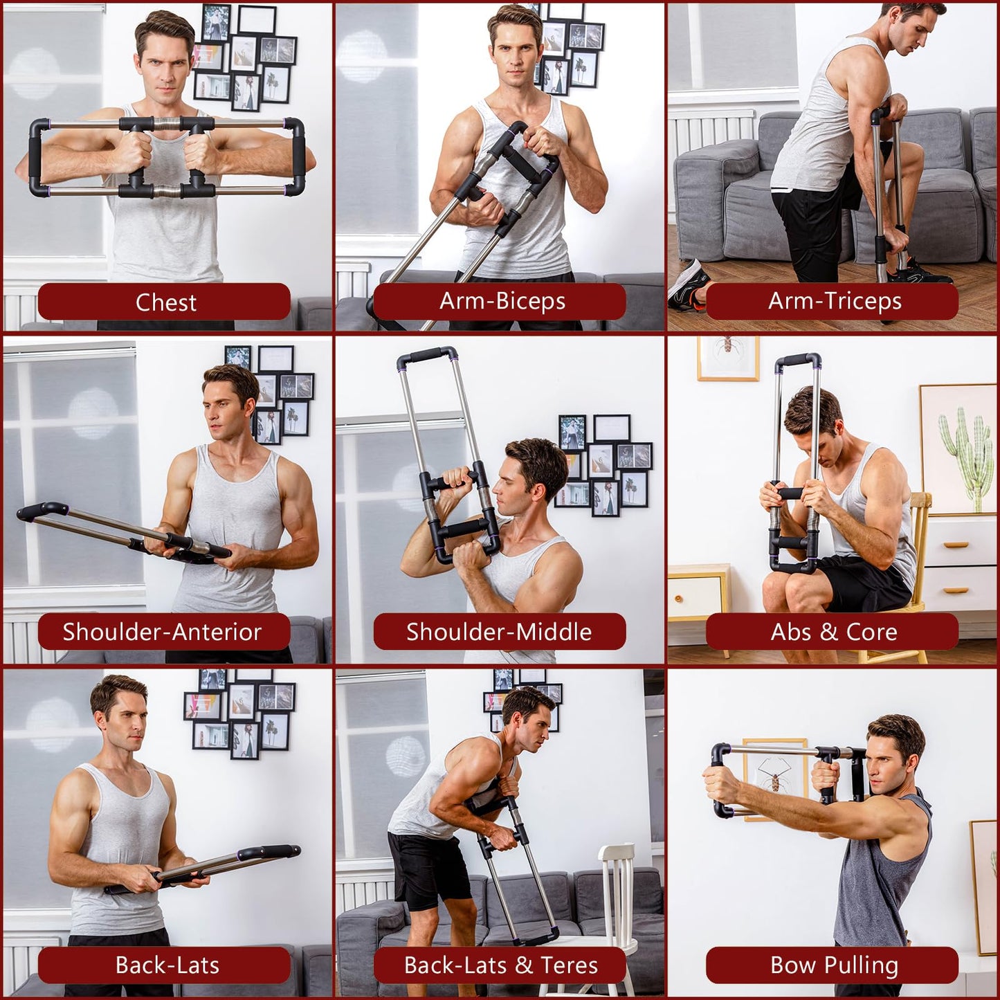 GoFitness Push Down Bar, Chest Exerciser at Home Workout Equipment | Upper Body Strength Trainer for Chest, Arm, Shoulder, Back and Abs, Home Fitness Equipment