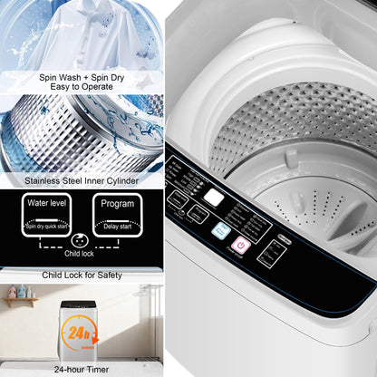 Portable Washing Machine, 17.7lbs Full-Automatic Small Washing Machine for Apartment, 10 Wash Programs with Drain Hose Dorm Size Portable Washer for RV, Home, College, Grey