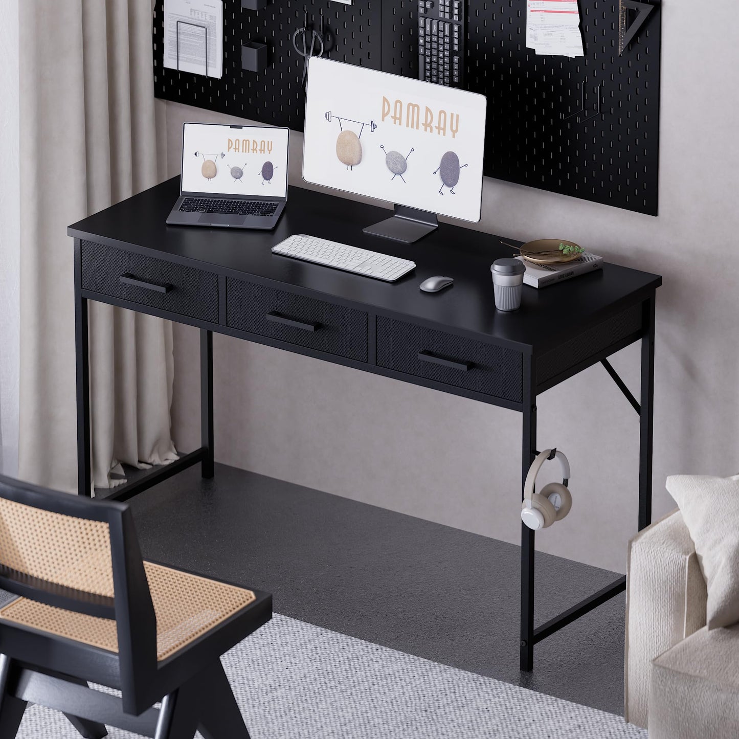 Pamray 32 Inch Small Computer Desk with 2 Drawers for Bedroom Study Writing Home Office Table for Small Spaces White