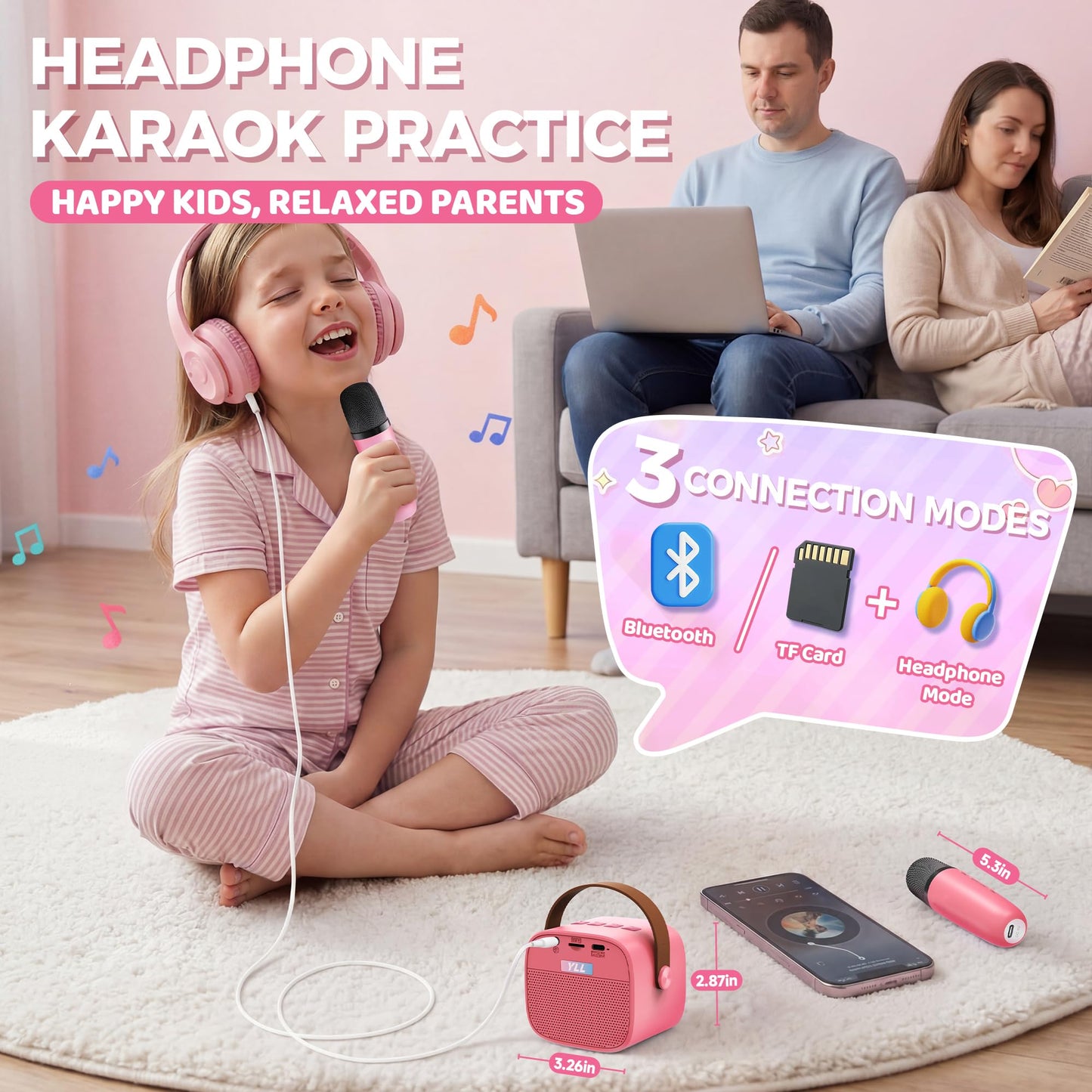 YLL Mini Karaoke Machine for Kids Adults, Portable Bluetooth Speaker with 2 Wireless Microphones, Trendy Birthday Gifts Toys for Girls Ages 3, 4, 5, 6, 7, 8, 9, 10+ Years Old Home Family Party (P-ink)
