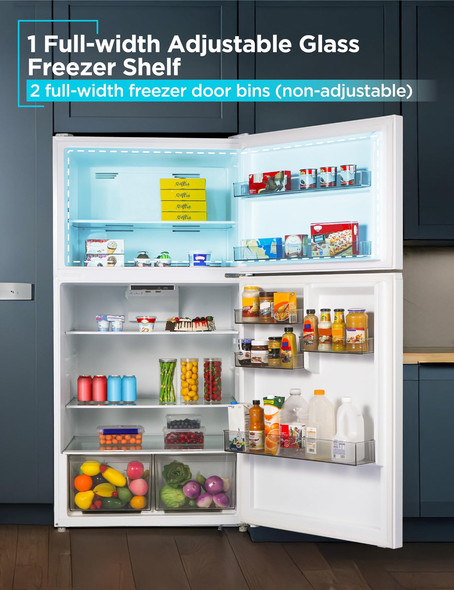 BLACK+DECKER 16.4 Cu. Ft. Top Mount Refrigerator with Freezer, 2 Door Refrigerator with Top Freezer and Separate Temperature Controls, Auto Defrost, BR1640KW, White