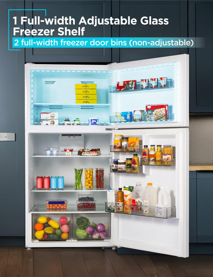 BLACK+DECKER 16.4 Cu. Ft. Top Mount Refrigerator with Freezer, 2 Door Refrigerator with Top Freezer and Separate Temperature Controls, Auto Defrost, BR1640KW, White
