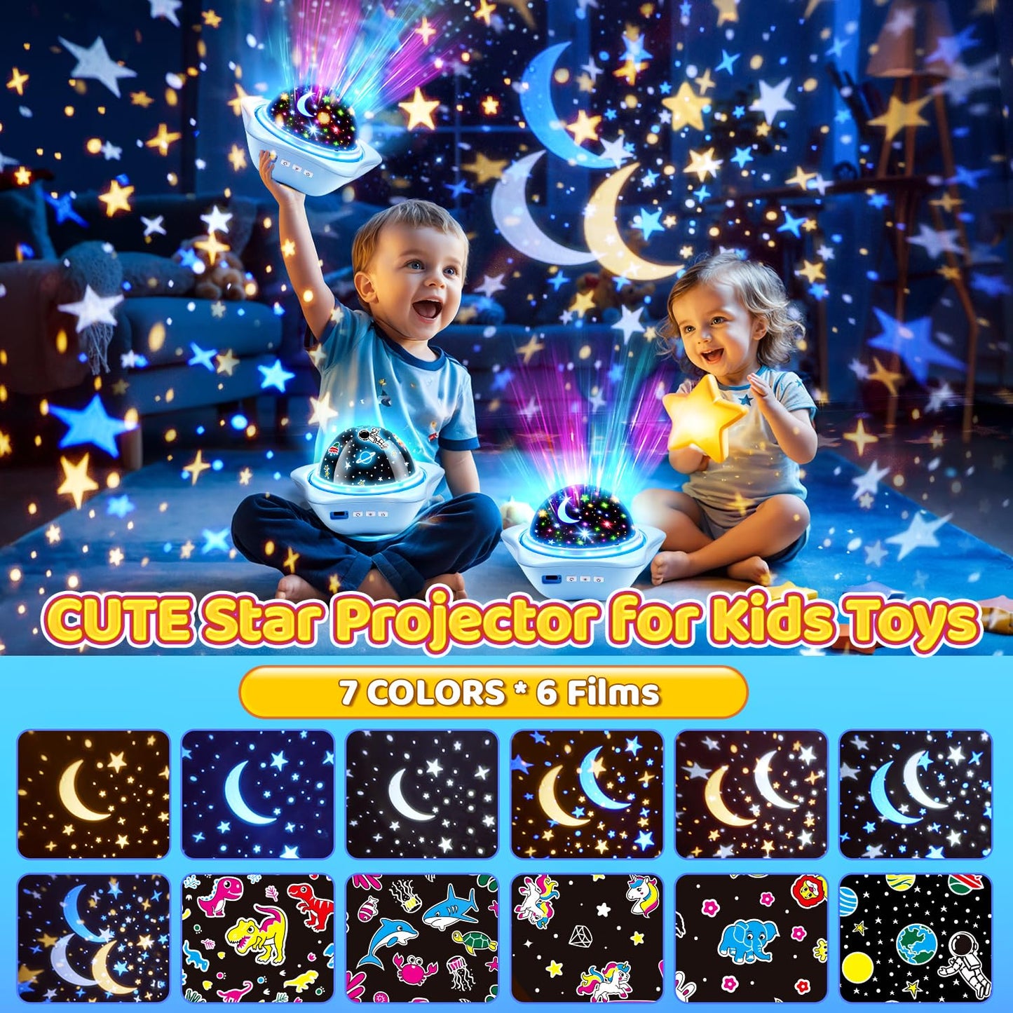 One Fire Girls Toys for Girl Gifts, 6 Films Light Projector Unicorn Toys for Girls Age 4-6, Rechargeable Night Lights for Bedroom, 360° Rotating Decor Mermaid Gifts Princess Baby Toddler Toys