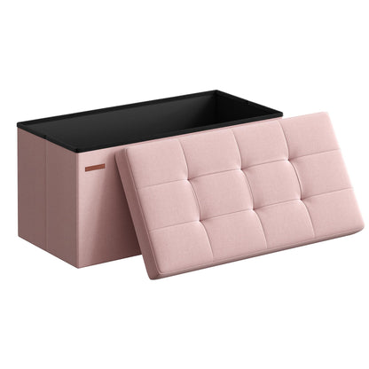 SONGMICS MAZIE Collection - 30 Inches Folding Storage Ottoman Bench, Ottoman Foot Rest, End of Bed Bench, Storage Chest, Load 660 lb, for Living Room, Bedroom, Entryway, Dark Gray ULSF47K