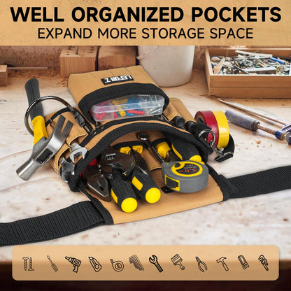 Tool Belt,Magnetic Tool Pouch,14-Pockets Tool Belts for Men,Detachable & Adjustable Tool Pouch belt for Electrician,Carpenter,Construction,Work Apron,Utility Belt,Black-Yellow