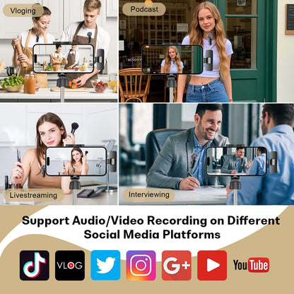 MAYBESTA Wireless Mini Microphone for iPhone, Android Phone - 2 Pack Lavalier Lapel Mic for Audio Video Recording - Clip on Content Creator Microphones for YouTube Tiktok Podcast Vlogging