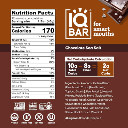 IQBAR Clean Plant Protein Bars, Almond Butter Chip 12-Count | Protein Snack | High Fiber, High Protein, Low Sugar, Clean Label Project Certified | Gluten Free, Dairy Free, Vegan, Keto, Soy Free