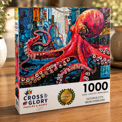 Cross & Glory | Jigsaw Puzzles 1000 Pieces for Adults | Deep Blue Octopus Odyssey | Ocean Octopus Puzzles for Adults | Challenging Brain Teaser Ocean Puzzle | 20 x 27 Inches
