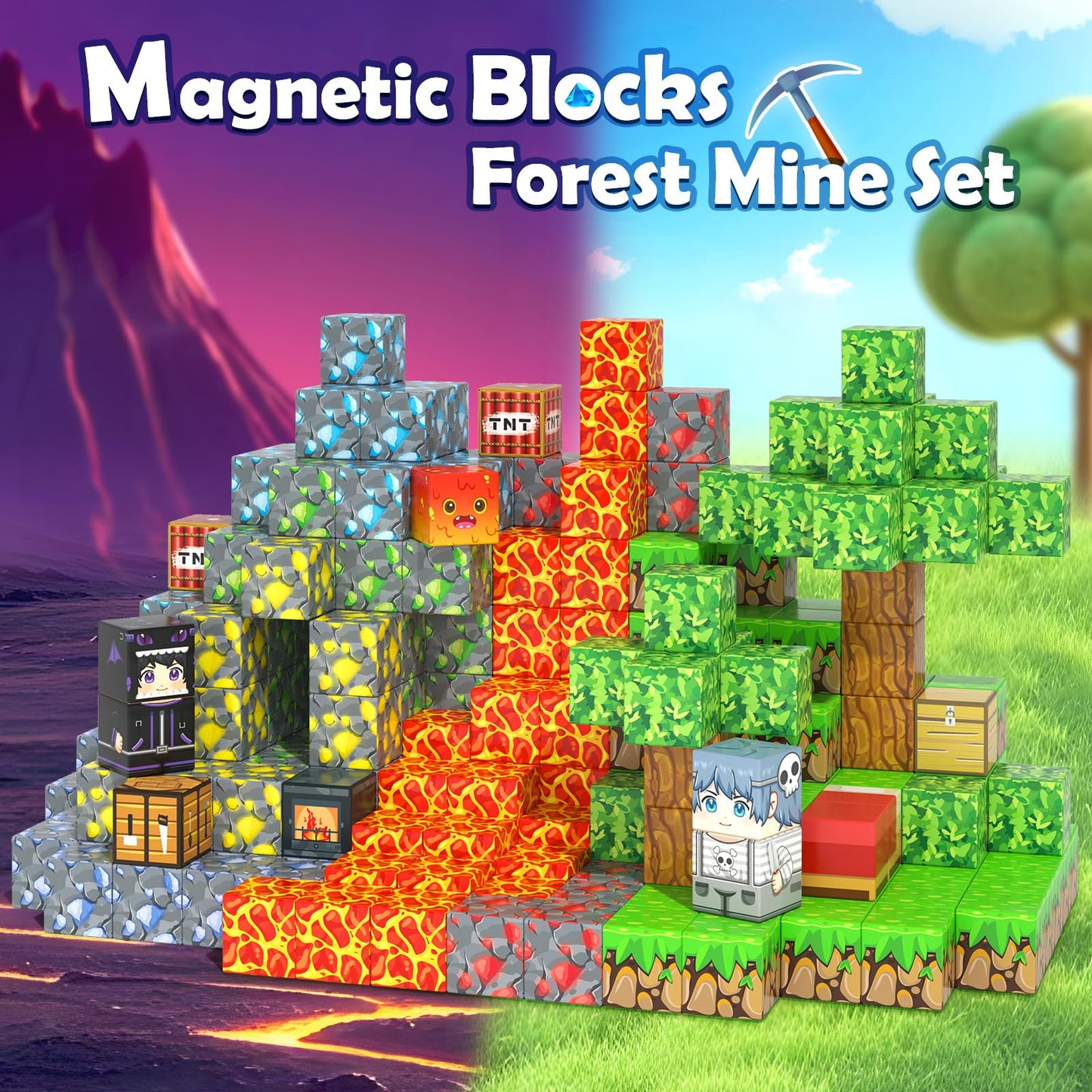 Soyee Magnetic Blocks Building Toys - Build Mine Magnet World Set Toddler Kids Sensory Toys for Boys & Girls Ages 3-5 5-7 8-12, 1'' Magnetic Cubes Game for Boys