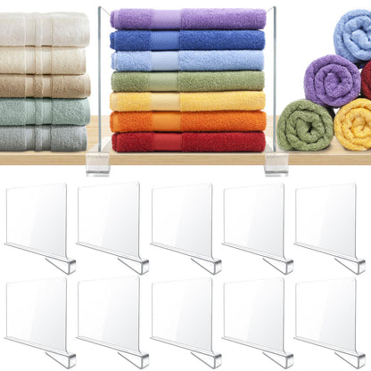 BAUMFEUER 12 Pack Clear Acrylic Shelf Dividers for Closet Shelf Organizer of Bedroom Kitchen Office Bathroom Organizer for Clothes Books Hats and Handbags