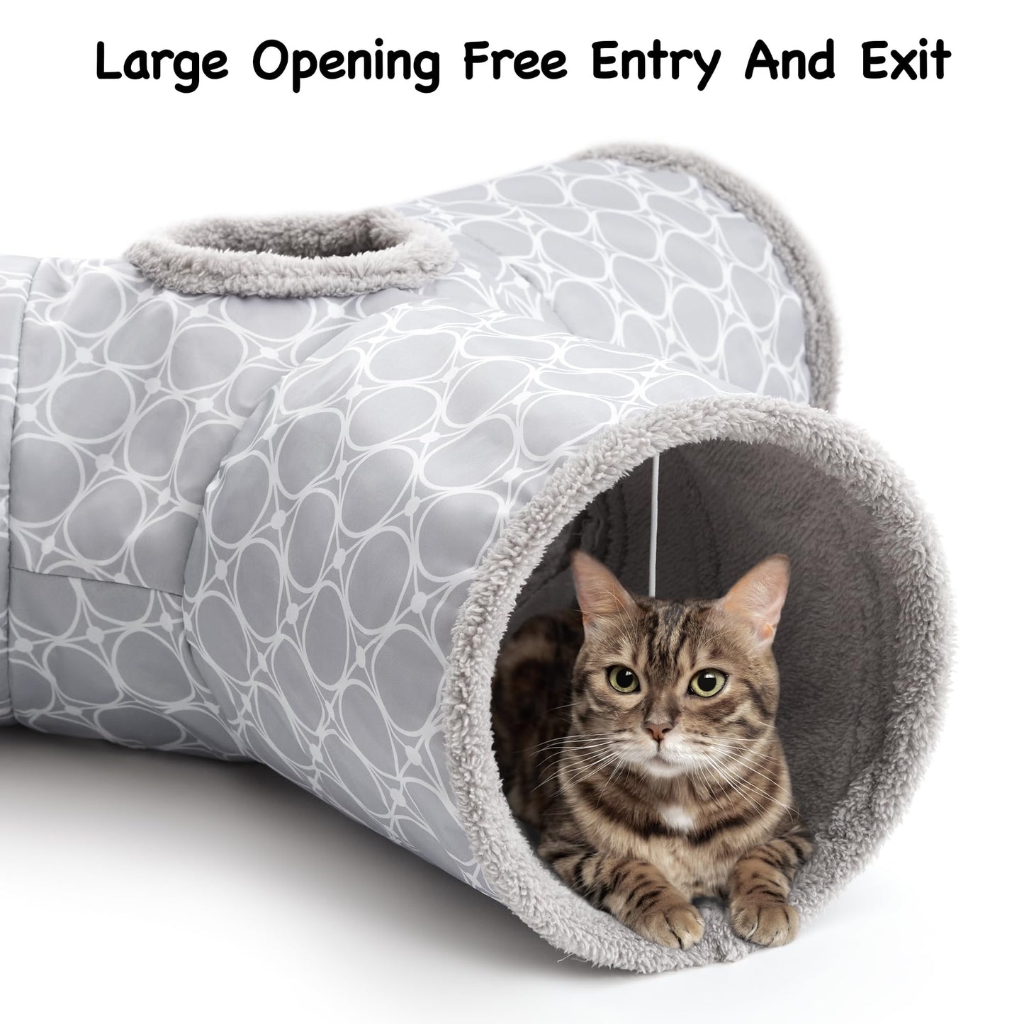 Tempcore Pet Cat Tunnel Tube Toys 3 Way Collapsible, Tunnels for Indoor Cats, Interactive Tube with Teaser Wand, Peek Holes & Hanging Ball, Black & Blue
