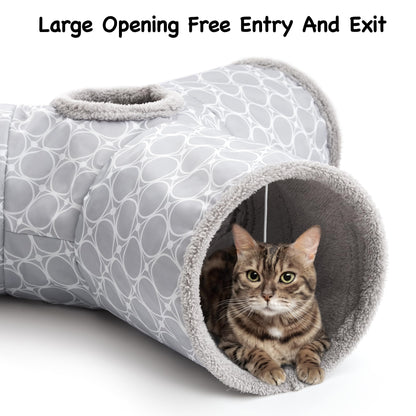 Tempcore Pet Cat Tunnel Tube Toys 3 Way Collapsible, Tunnels for Indoor Cats, Interactive Tube with Teaser Wand, Peek Holes & Hanging Ball, Black & Blue