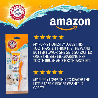 Arm & Hammer Complete Care Dog Dental Kit with Enzymatic Dog Toothpaste, Toothbrush and Finger Brush, Baking Soda and Calcium Formula for Plaque Tartar Control, Chicken Flavor, 2.5 Oz