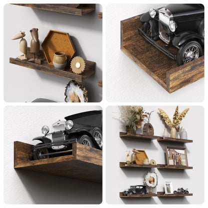 upsimples Floating Shelves for Wall, Wall Shelves for Decor Storage Set of 6, Wall Mounted Wood Shelf for Bedroom, Living Room, Bathroom, Kitchen, Picture Ledge Shelf, Black