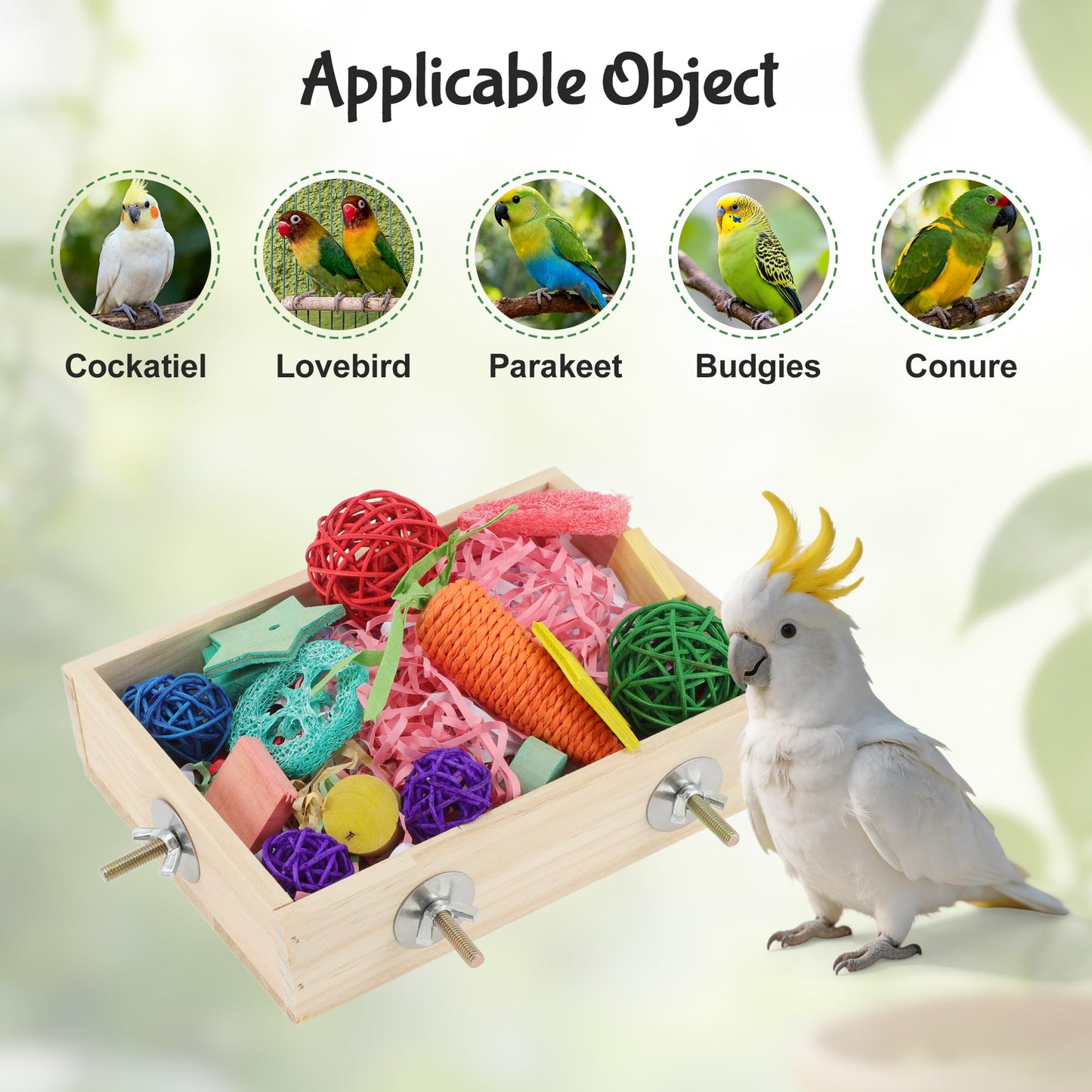 Bird Foraging Toys Box, Wooden Foraging and Shredding Toy for Birds, Bird Box for Mental Stimulation, Wood Colour