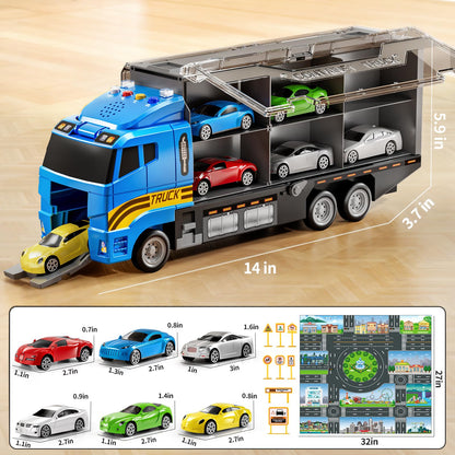 NIPLOOOW Toddler Boys Construction Truck Vehicle Toy Set with Play Mat and Die-Cast Toy Car, Transport Carrier Truck for Kids 3-5, Birthday Gifts Toys for 3-8 Year Old Boys
