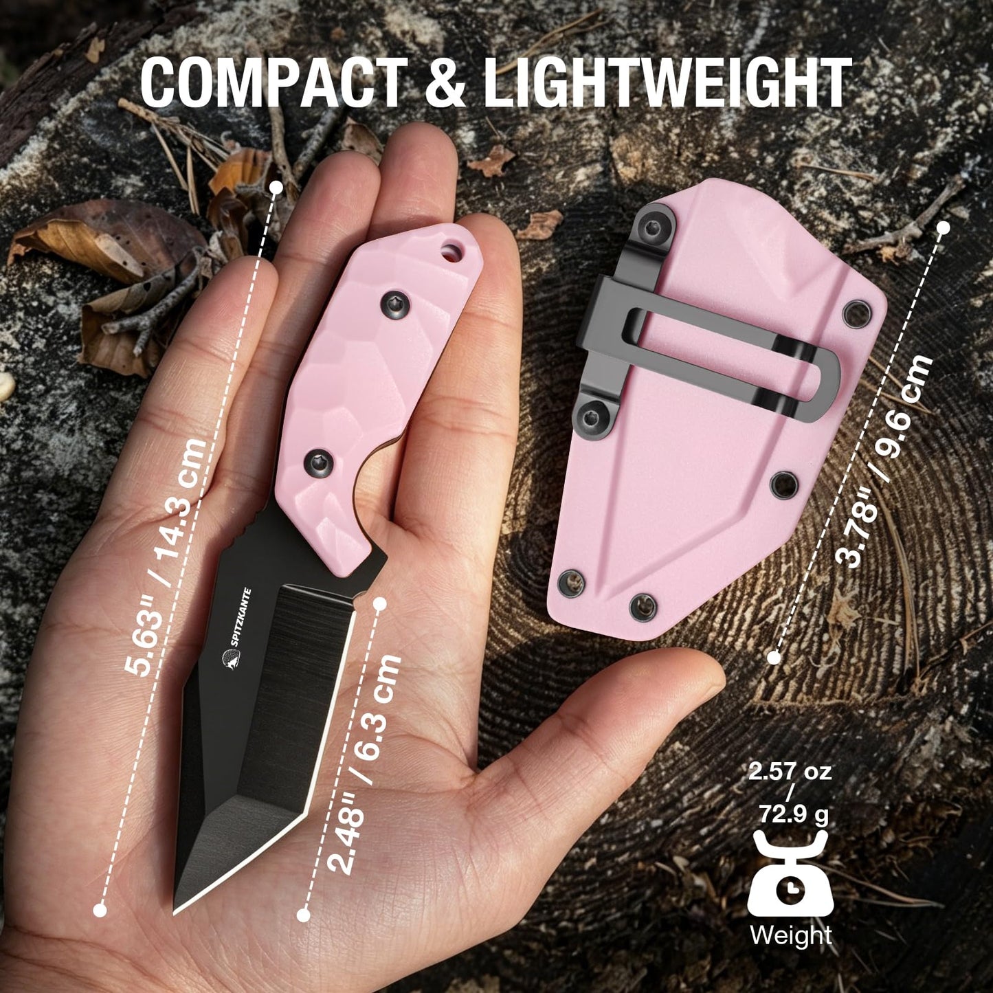 Neck Knife with Sheath and Necklace X-TAN-K, Horizontal Carry Knife with Full Tang Tanto 5Cr14MoV Steel Blade, Khaki ABS Handle, EDC, Outdoor, Camping & Hiking