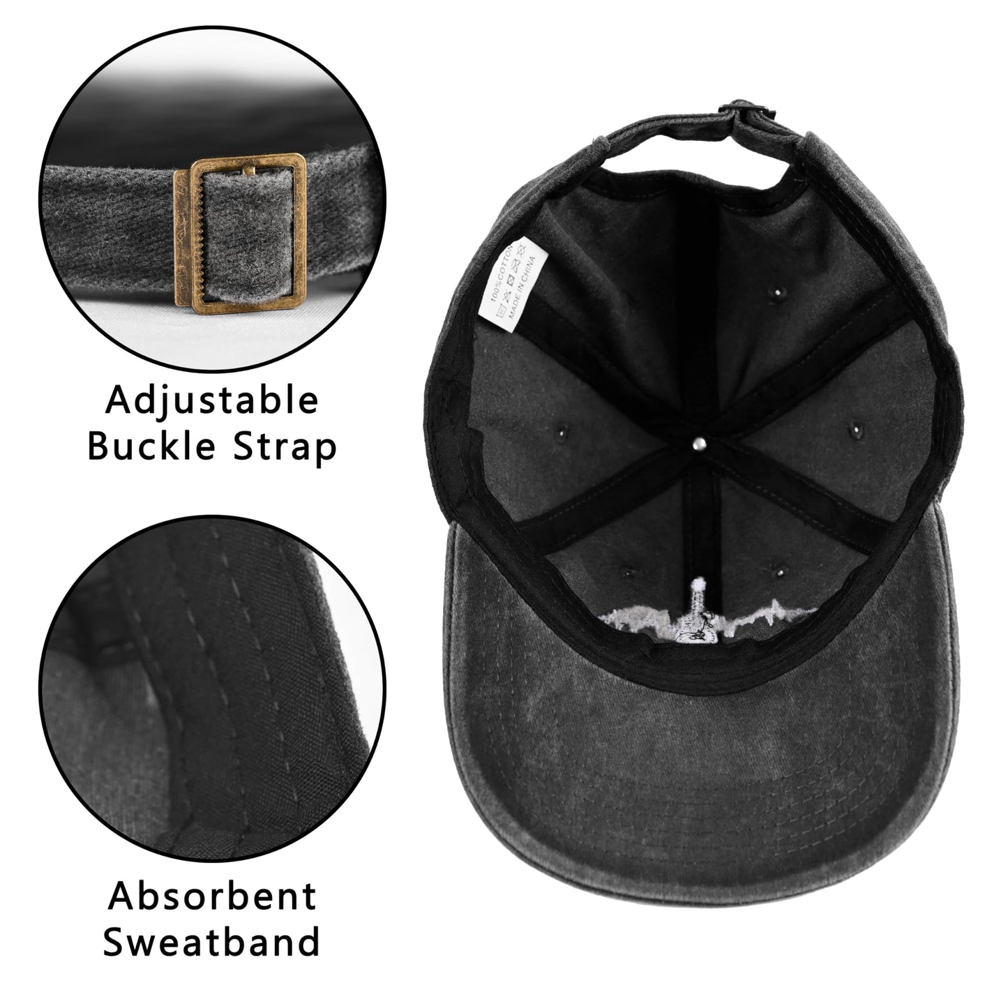 Embroidered Baseball Cap Adjustable Vintage Washed Distressed Denim Baseball Hat for Women Men