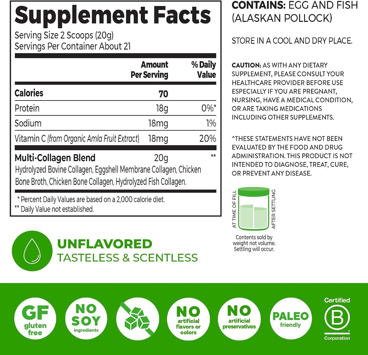 Orgain 20g Hydrolyzed Multi Collagen Peptides Powder, Unflavored, 15oz