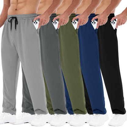 3 Pack Mens Sweatpants with Pockets - Mesh Open Bottom Athletic Joggers for Men Loose Fit Gym Workout Running Casual Pants