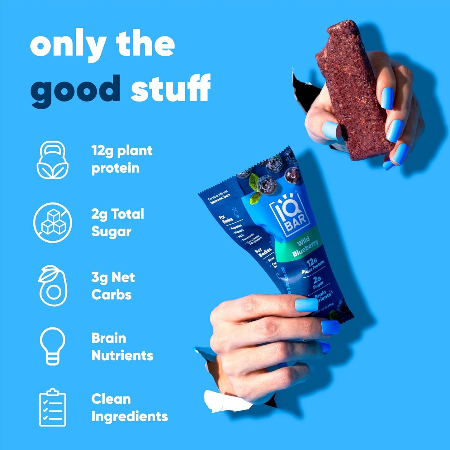 IQBAR Clean Plant Protein Bars, Almond Butter Chip 12-Count | Protein Snack | High Fiber, High Protein, Low Sugar, Clean Label Project Certified | Gluten Free, Dairy Free, Vegan, Keto, Soy Free