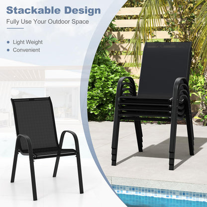 Tangkula Patio Dining Chairs Set of 4, Outdoor Stackable All Weather Heavy Duty Dining Chairs Set with Armrests, Support 330 LBS, for Poolside, Backyard, Garden, Deck, Front Porch (Brown)