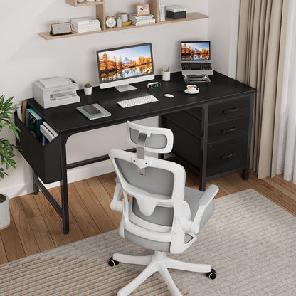 Lufeiya Computer Desk with File Drawers Cabinet, 47 Inch Reversible Home Office Desks with Filing Cabinet for Small Space, Gaming Study Writing Table PC Desks, Black
