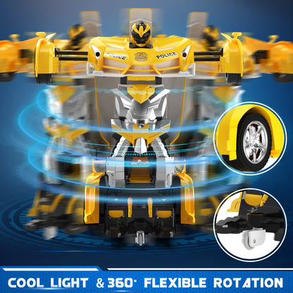 FDJ Remote Control Car - Transform Toys Car Robot, One Button Deformation to Robot with Flashing Light, 2.4Ghz 1:18 Scale Transforming Police Car Kids Toys with 360 Degree Rotating, Girls Boys Toys