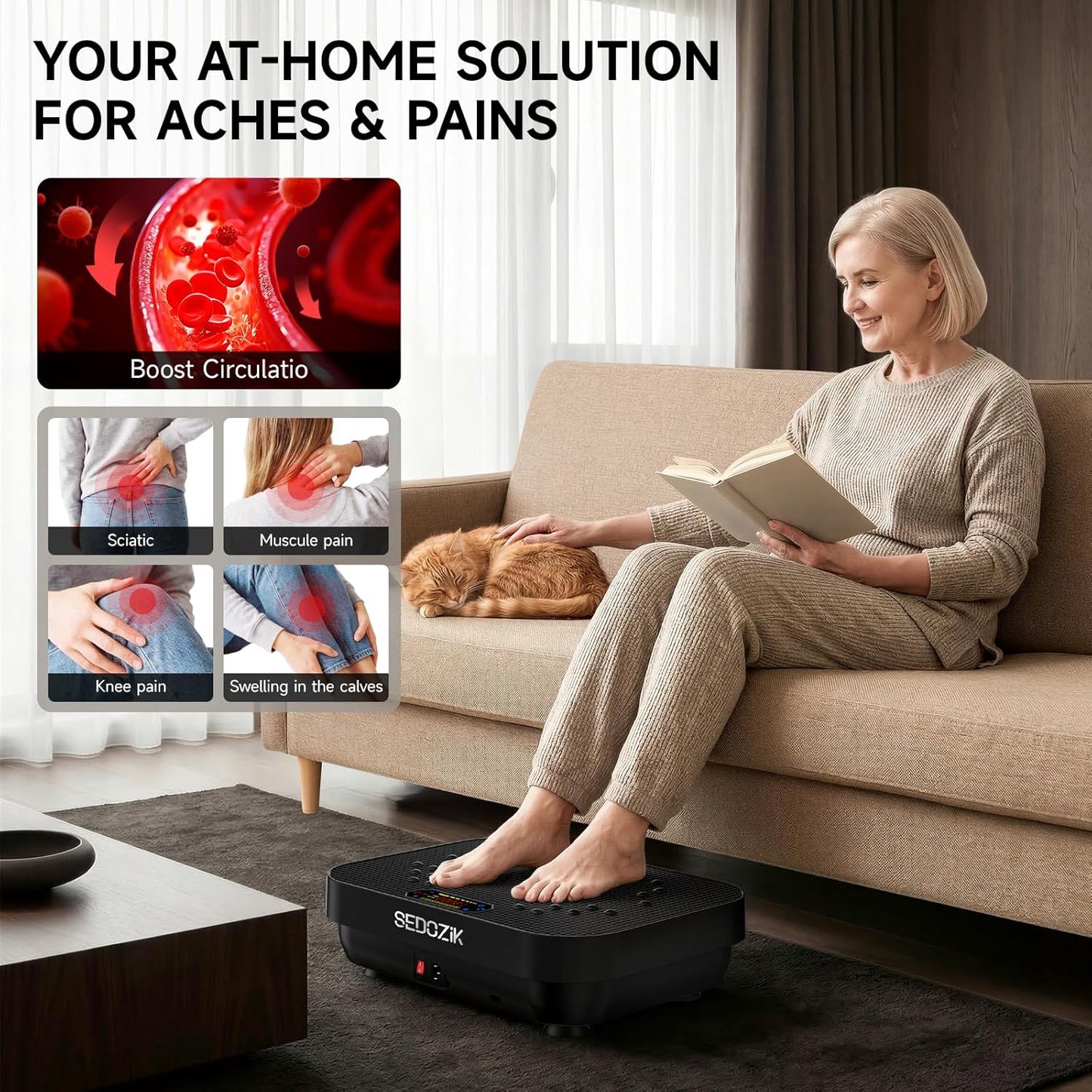 SEDOZIK Vibration Plate Exercise Machine, Vibration Plate for Lymphatic Drainage Weight Loss, 450 Lbs Capacity Full Body Vibrating Platform Workout Equipment with Bluetooth for Home Women Men