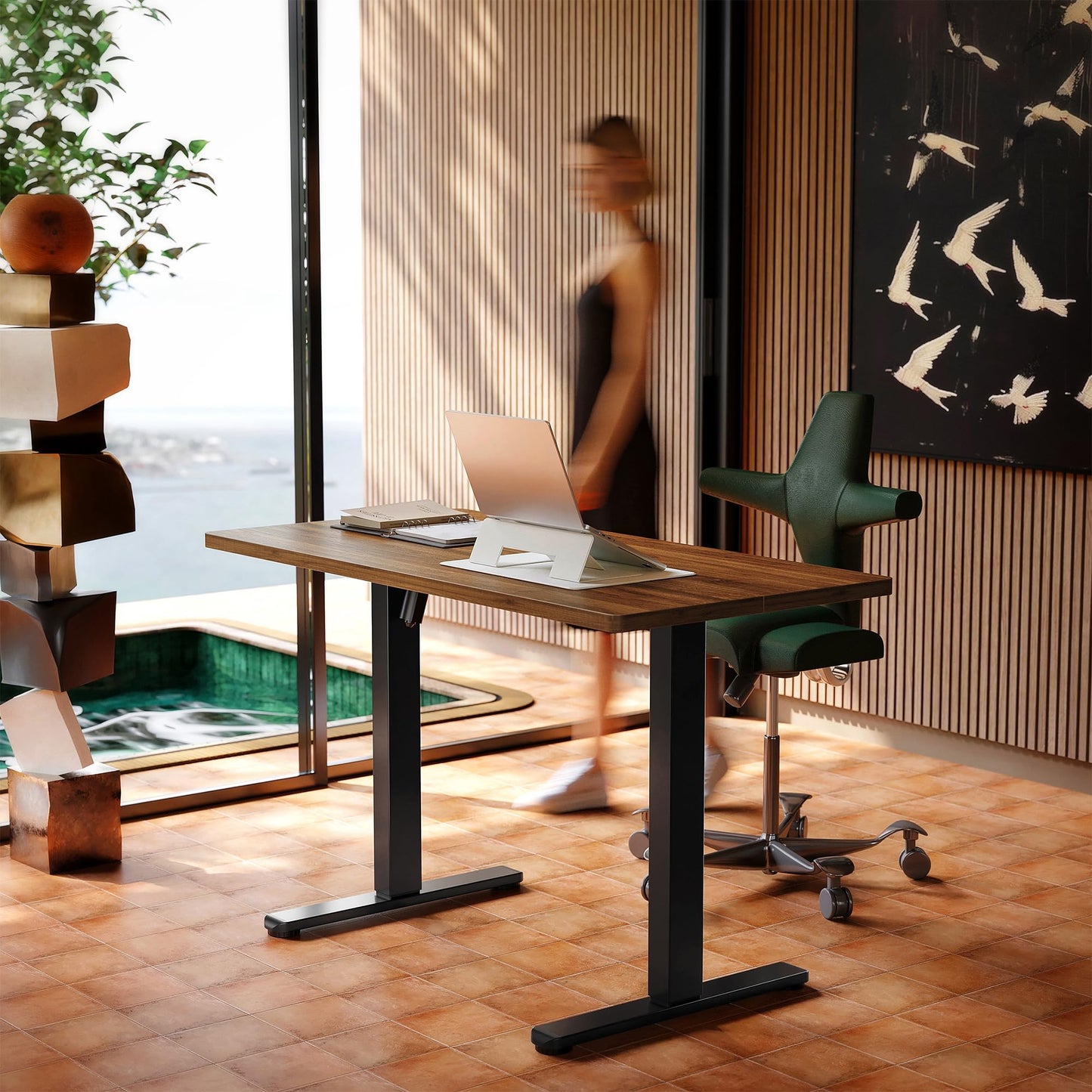 HUANUO 32" Small Electric Standing Desk Adjustable Height, 4 Memory Height Settings, Sit Stand Up Desk for Home Office & Computer Workstation, LightWalnut
