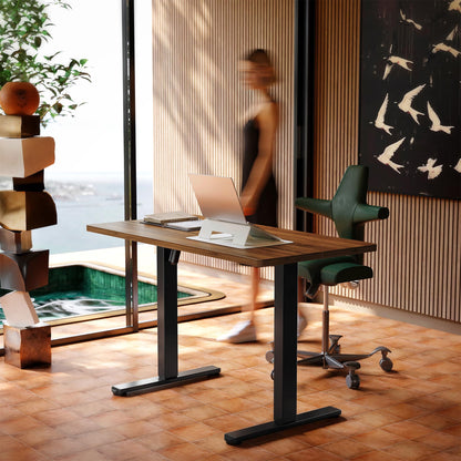 HUANUO 32" Small Electric Standing Desk Adjustable Height, 4 Memory Height Settings, Sit Stand Up Desk for Home Office & Computer Workstation, LightWalnut