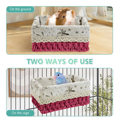 kathson Bird Nest Parrot House Birds Sleeping Bed Straw Weave All Season Hanging Hammock Bird Bed Snuggle Hut Birdcage Accessories for Parakeets Budgies Cockatiels Conures Quaker Parrot(Yellow)