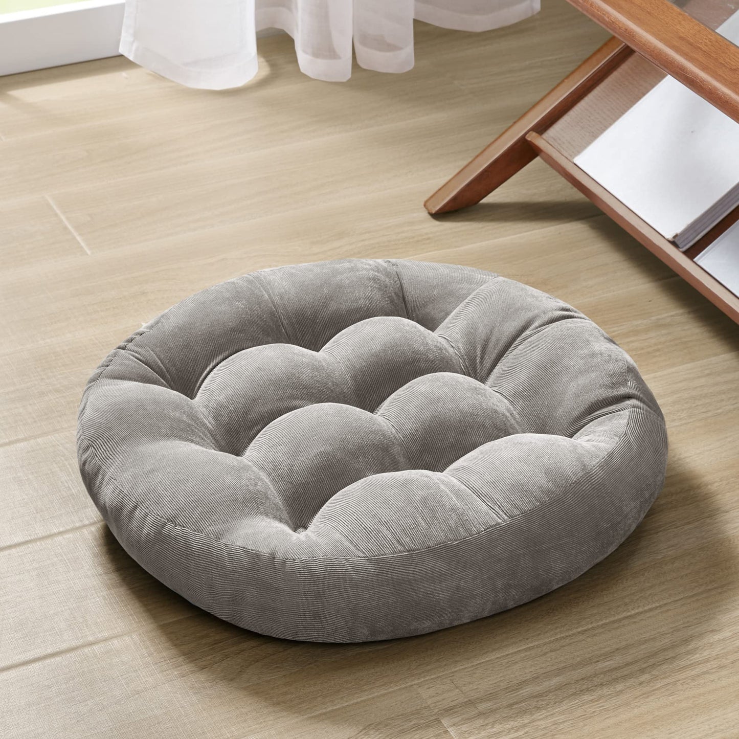 Meditation Floor Pillow Set of 2, Round Large Pillows Seating for Adults, Tufted Corduroy Cushion for Living Room Tatami, Beige 22 Inch