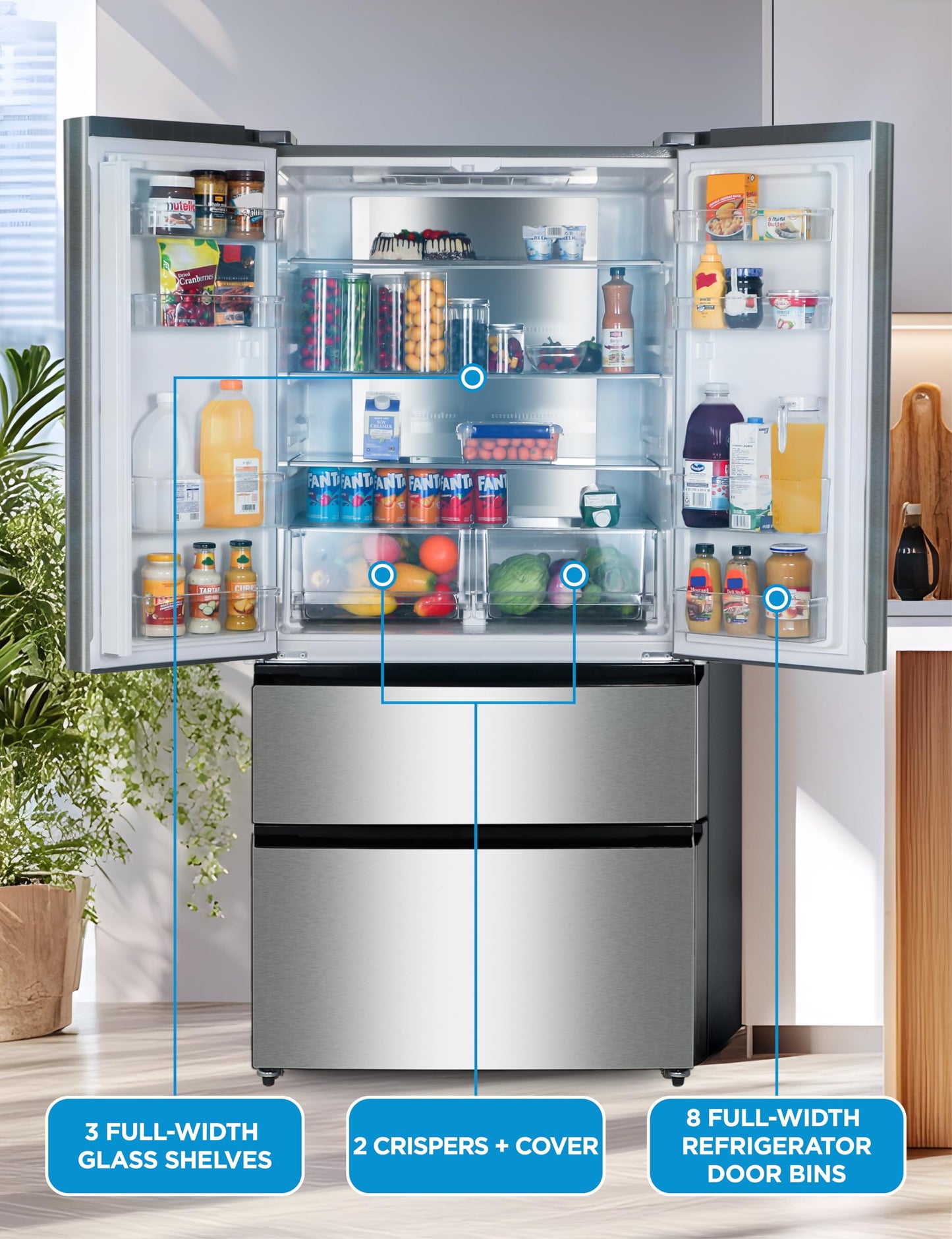 Commercial Cool 20 Cu. Ft. Top Mount Refrigerator with Freezer, 2-Door Refrigerator with Top Freezer and Adjustable Temperature Control, Ice Maker Ready, Energy Star Certified, Stainless Look