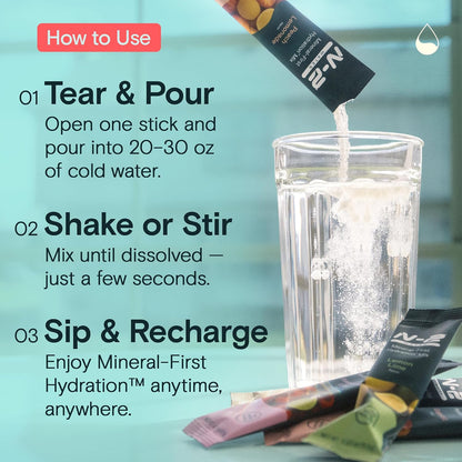 Mineral Hydration Packets – Electrolyte Powder Drink Mix with Calcium, Magnesium, Potassium – No Added Sugar, Natural Ingredients - Variety Pack (12 Packets)