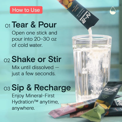 Mineral Hydration Packets – Electrolyte Powder Drink Mix with Calcium, Magnesium, Potassium – No Added Sugar, Natural Ingredients - Variety Pack (12 Packets)