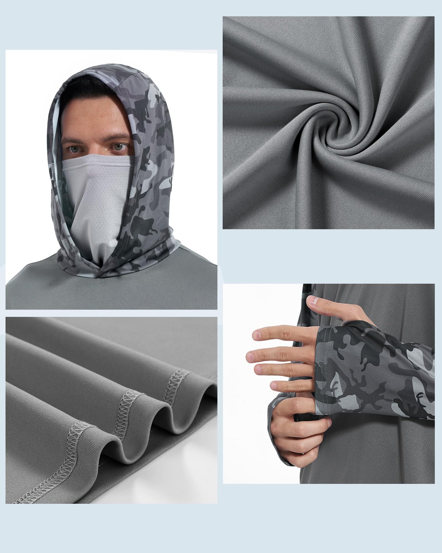 FISHEAL Men's Performance Fishing Hoodie Shirt - UPF 50+ UV Sun Protection Long Sleeve Shirts with Mesh Face Mask