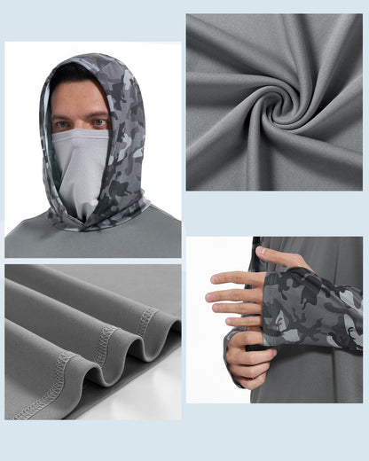 FISHEAL Men's Performance Fishing Hoodie Shirt - UPF 50+ UV Sun Protection Long Sleeve Shirts with Mesh Face Mask