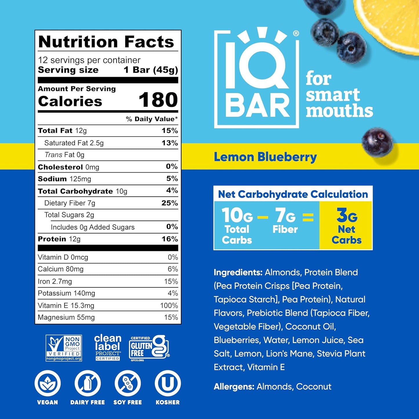 IQBAR Clean Plant Protein Bars, Almond Butter Chip 12-Count | Protein Snack | High Fiber, High Protein, Low Sugar, Clean Label Project Certified | Gluten Free, Dairy Free, Vegan, Keto, Soy Free