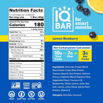 IQBAR Clean Plant Protein Bars, Almond Butter Chip 12-Count | Protein Snack | High Fiber, High Protein, Low Sugar, Clean Label Project Certified | Gluten Free, Dairy Free, Vegan, Keto, Soy Free