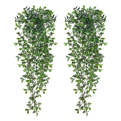 BLEUM CADE Fake Hanging Plants, 2pcs Artificial Pothos Vines Faux Plants Greenery for Wall Home Living Room Office Indoor Outdoor Decor (No Baskets)