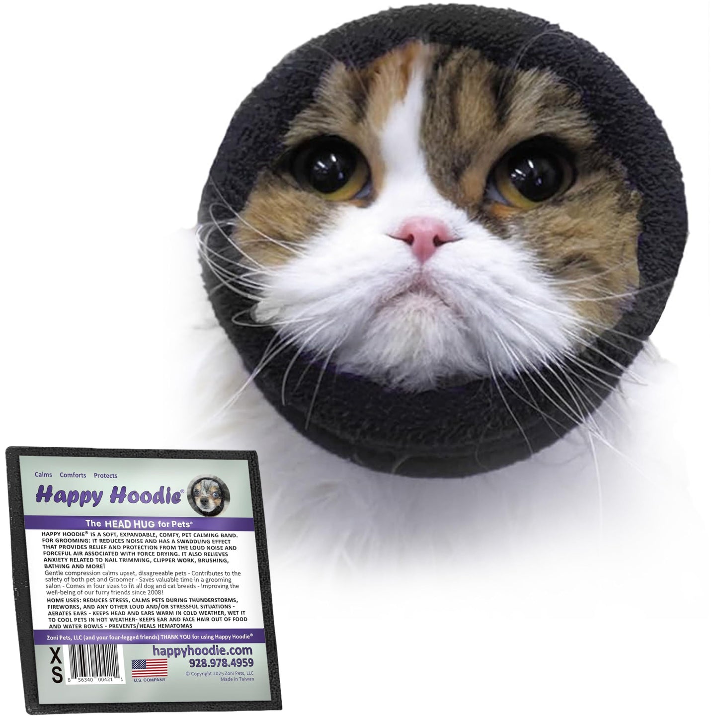 Happy Hoodie The Original Dog & Cat Calming Band - American Brand - Anxiety Relief/Noise Protection - Grooming - Thunder - Fireworks (Large, Black) - Since 2008