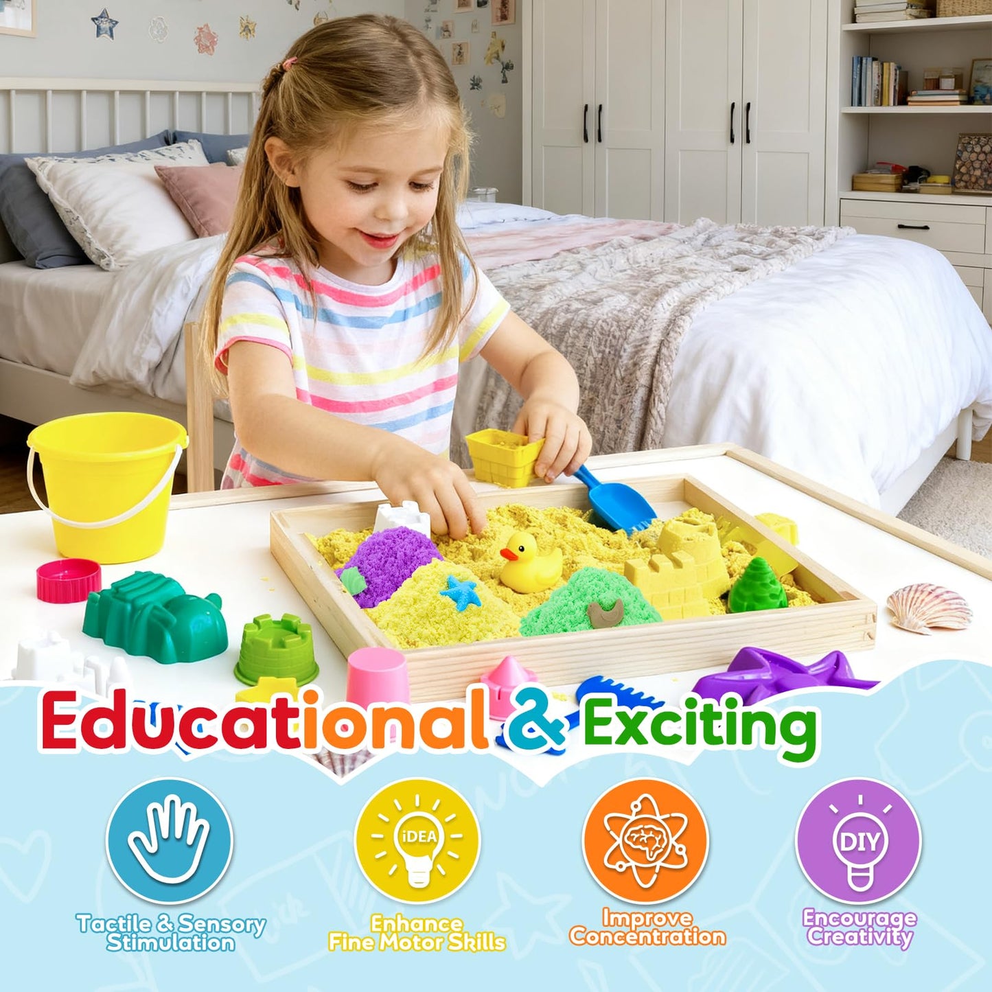 FURWEY 6.6lbs Play Sand,Mixed Packaging of 3-Color Sensory Sand,Suitable for Children to Shaping, Squeezing and Sculpting（Without Molds）